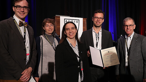 AES New York 2019 Papers Co-chair Braxton Boren, JAES Editor Bozena Kostek, Papers Co-chair Areti Andreopoulou, Best Student Paper Award winner Robert Hupke and AES Student Technical Paper Award Coordinator Dr. Rob Maher